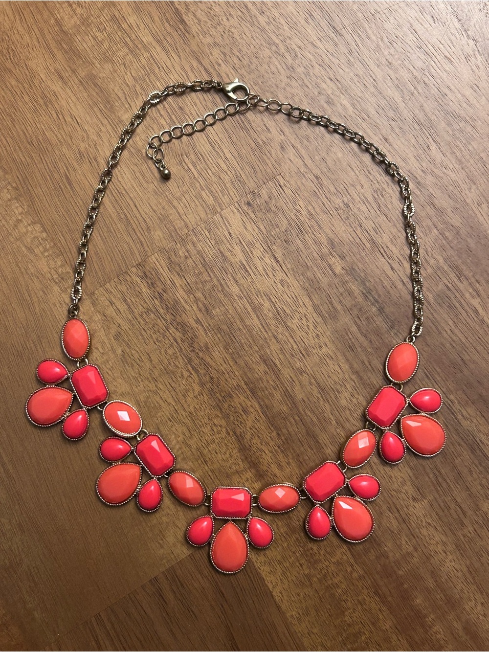 Gold Chain Coral Statement Necklace - Unbranded